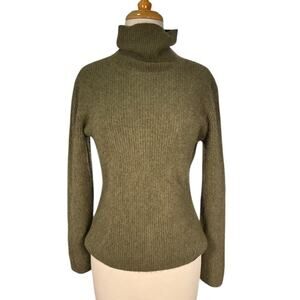 Marconi 100% Cashmere Turtleneck Sweater Forest Green Ribbed Large Quiet Luxury